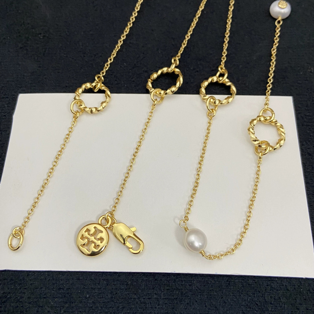 Tory Burch Freshwater Pearl Geometric Circle Metal Sweater Chain